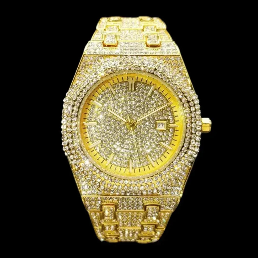 Luxury Bust Down Date VVS Iced Out Watch – Hip Hop Style Timepiece - CaratixJewelry